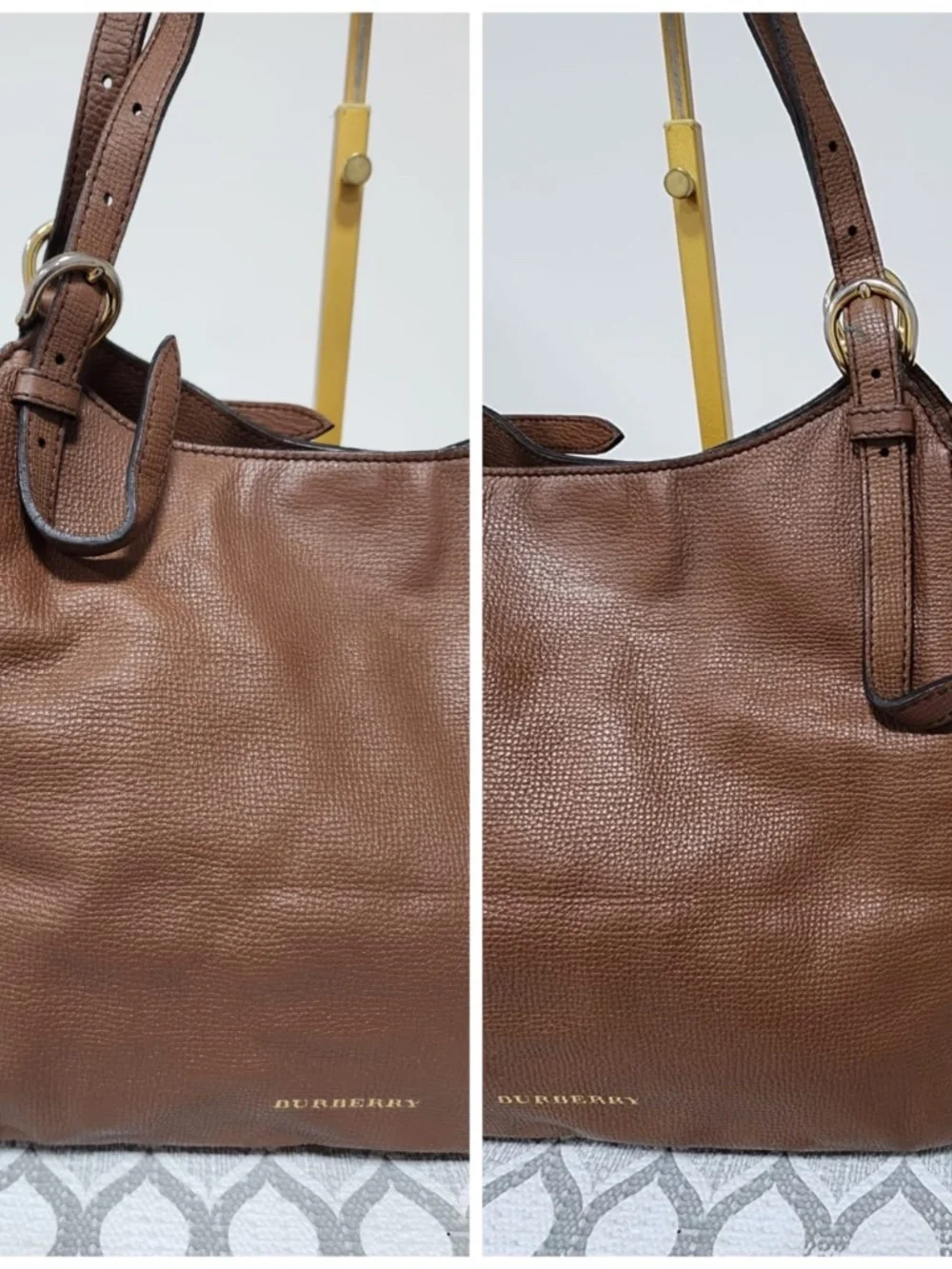 Authentic BURBERRY Leather And House Check Canvas Small Canterbury Tote Bag Brow